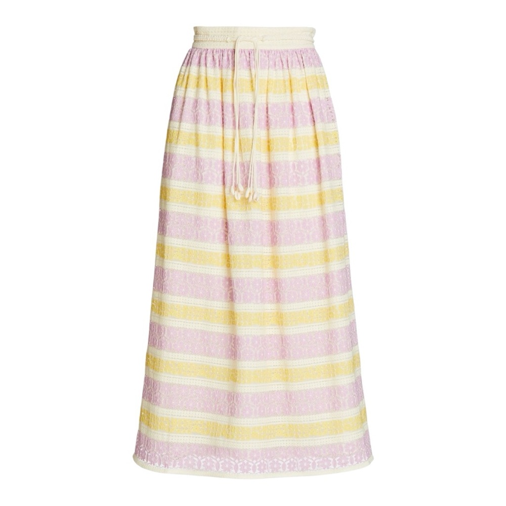 ZIMMERMAN Pastel Lace Midi Skirt - Women’s Size 6 (US) - Striped - New